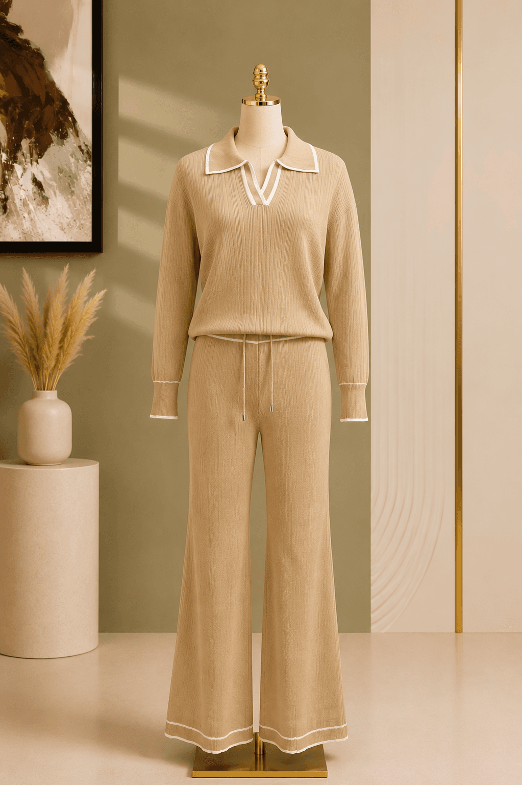 Beige Knit Lounge Co-ord Set