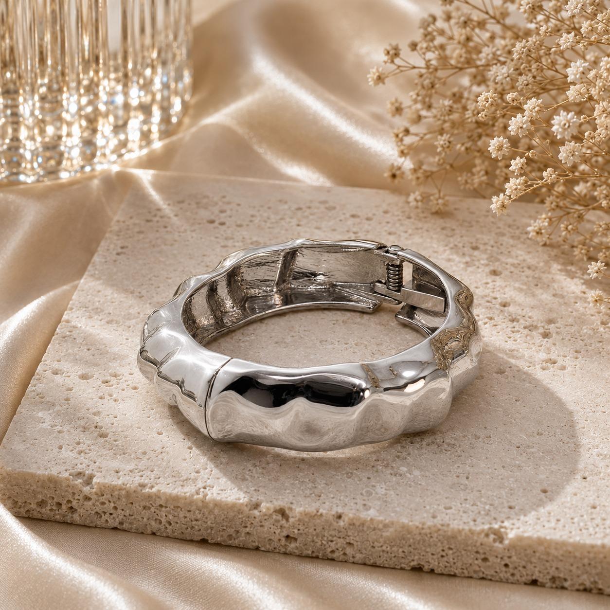 Sculpted Wave Chunky Silver Bracelet