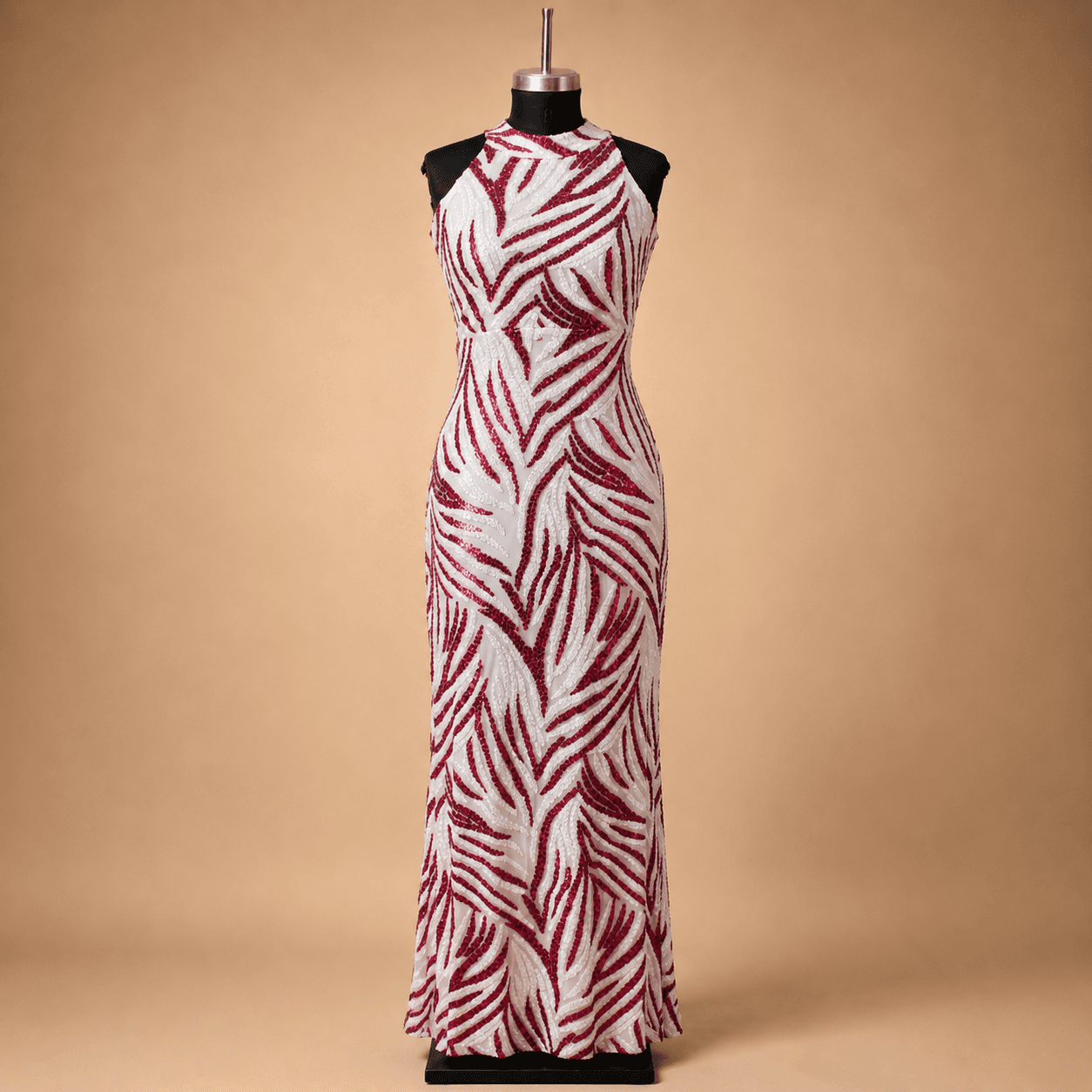 Pink White Zebra Sequin Sleeveless Gown