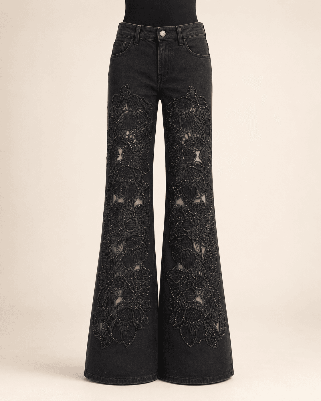 Black Star Embroidered Flared Jeans