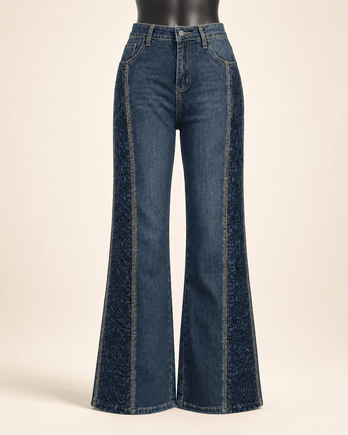 Blue Contrast Stitch Wide Leg Jeans