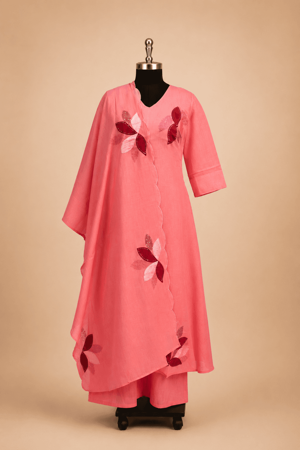 Pink Floral Embroidered Kurti Set