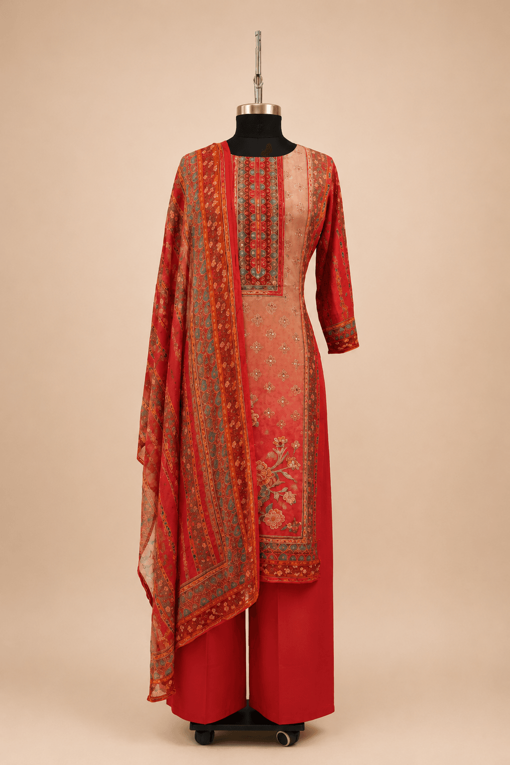 Muted Pink Embroidered Kurti Set