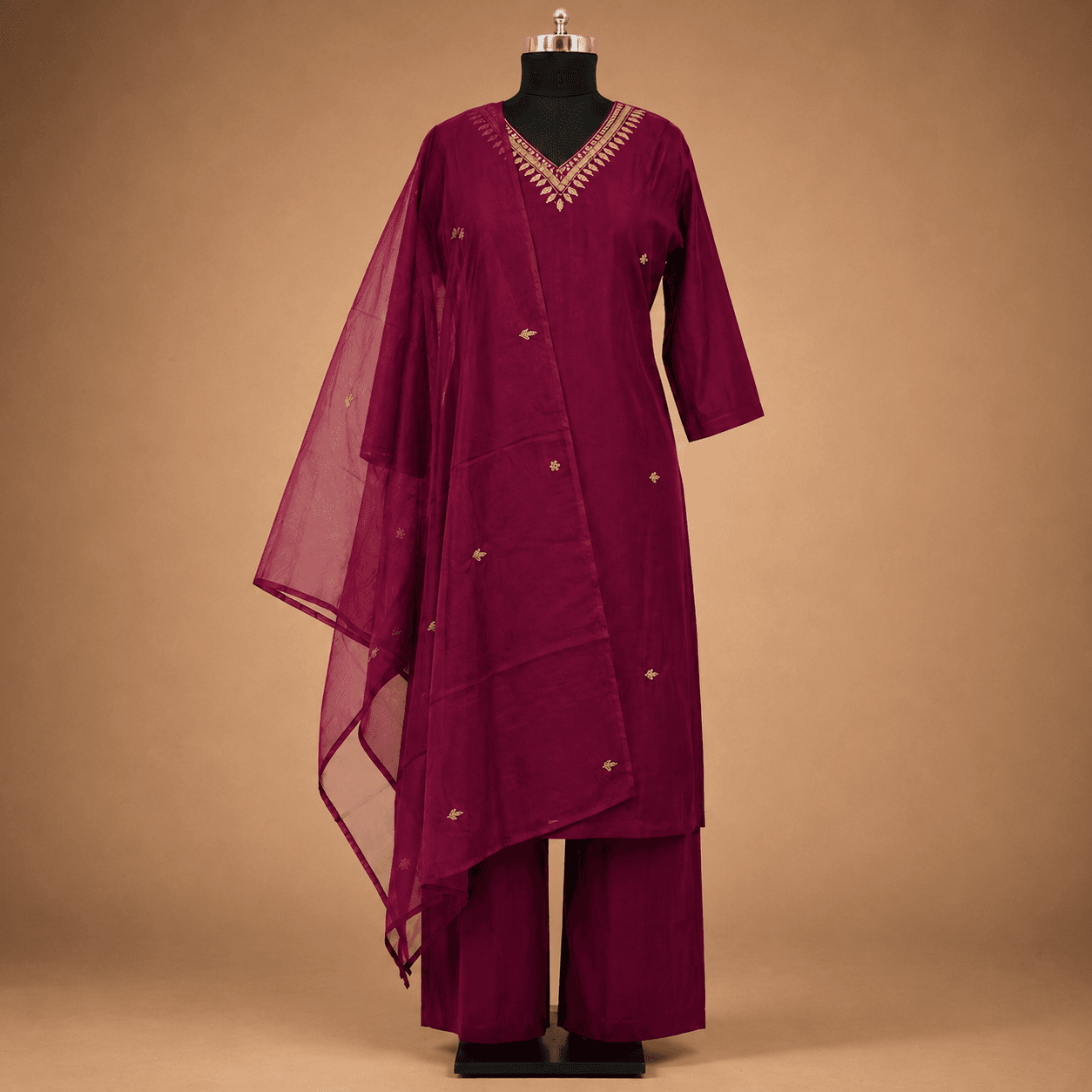 Purple Embellished Kurti Set with Dupatta
