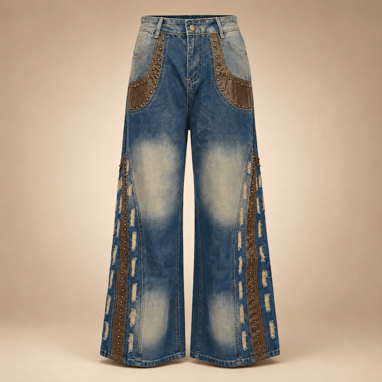 Blue Sequin Side Tape Flared Jeans