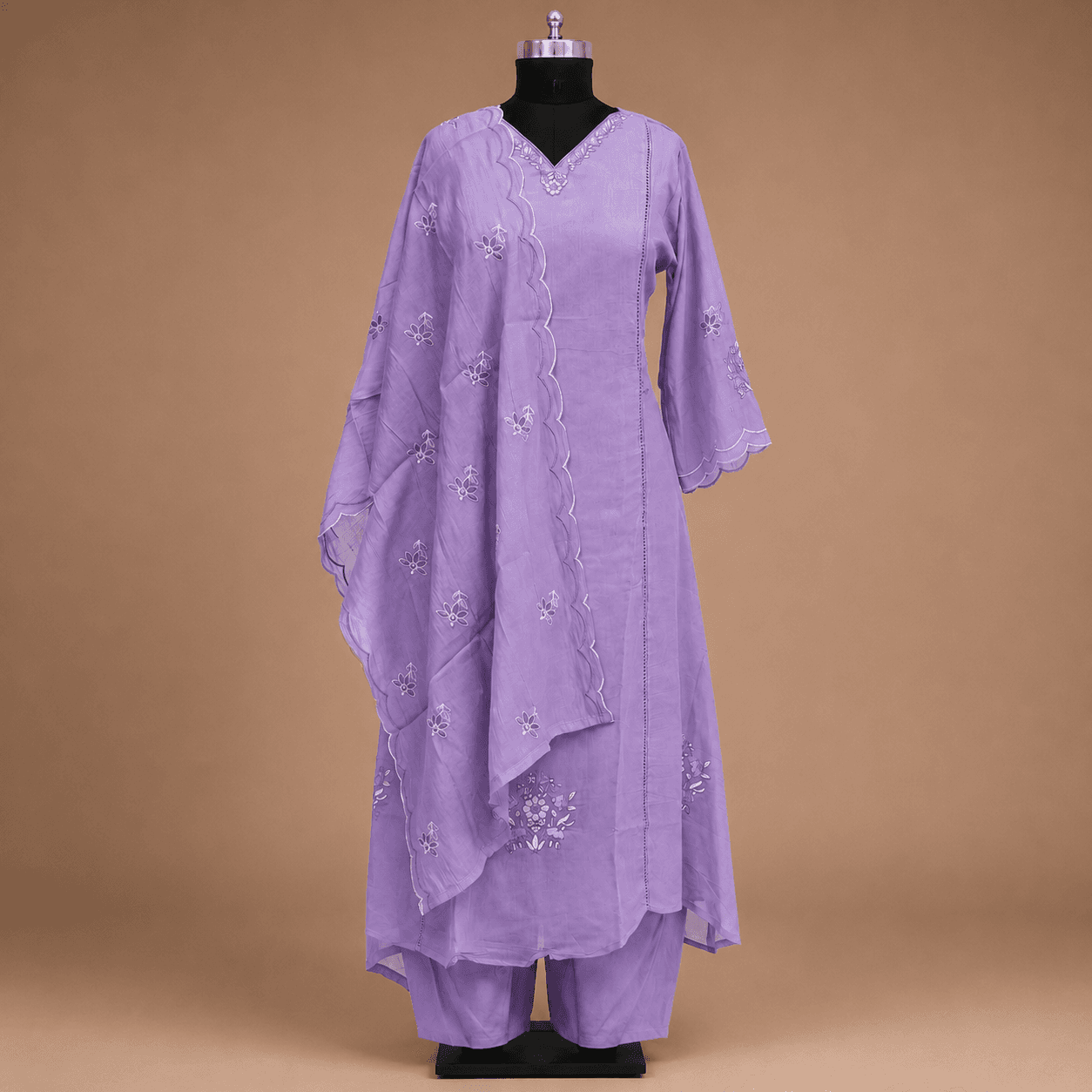 Lavender Embellished Kurti Set with Dupatta