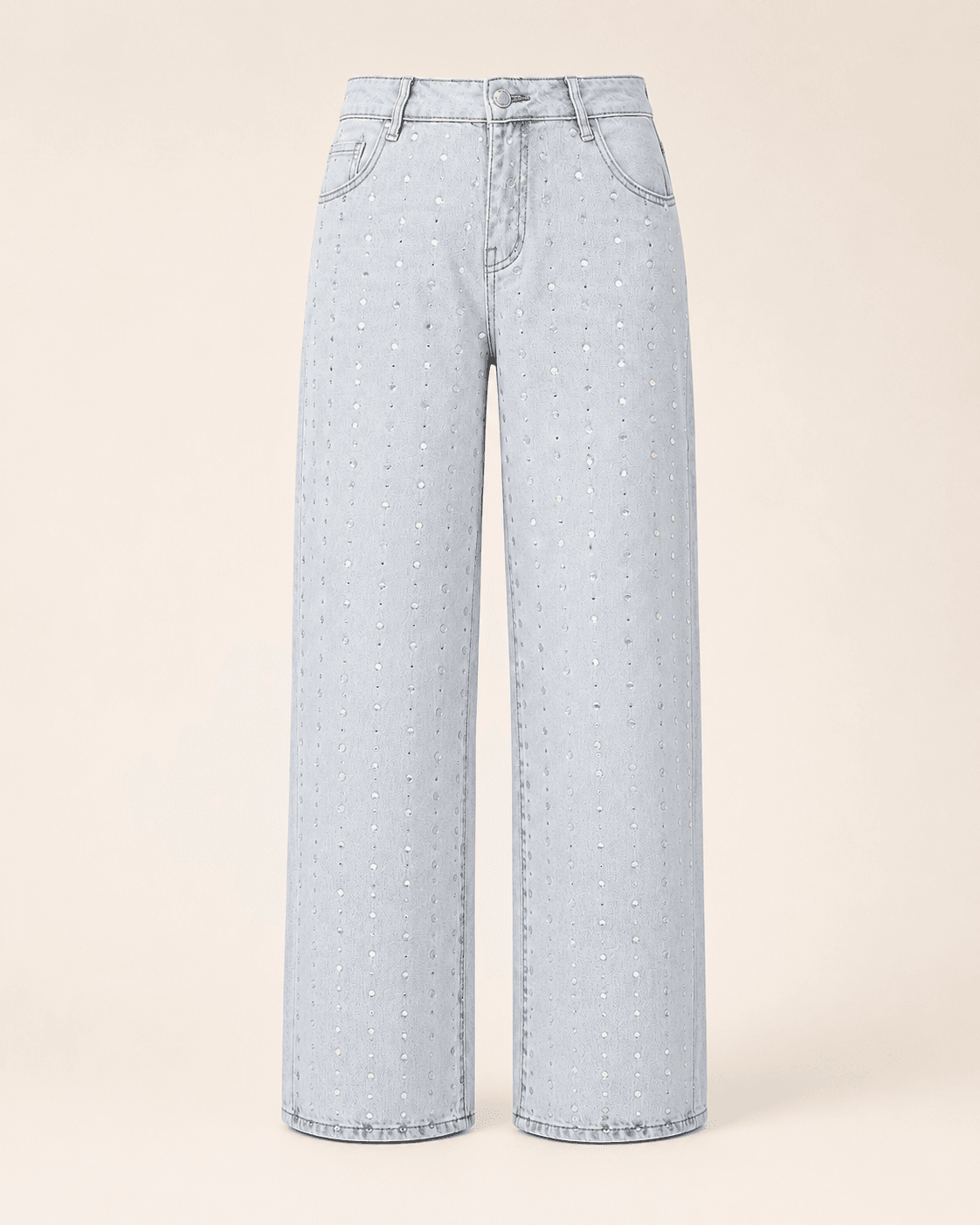 Light Blue Rhinestone Straight Fit Jeans