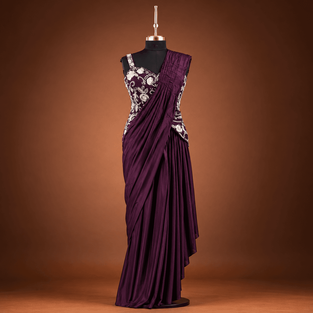 Purple Embroidered Designer Saree with Blouse