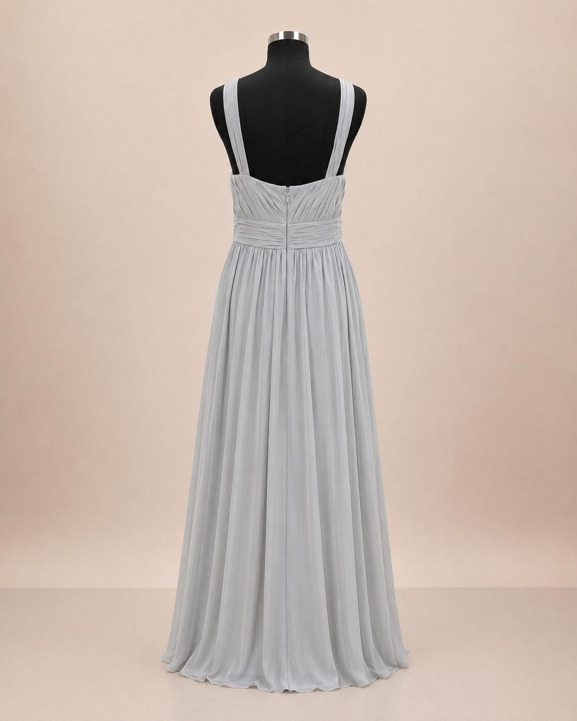 Silver Grey Pleated Halter Gown
