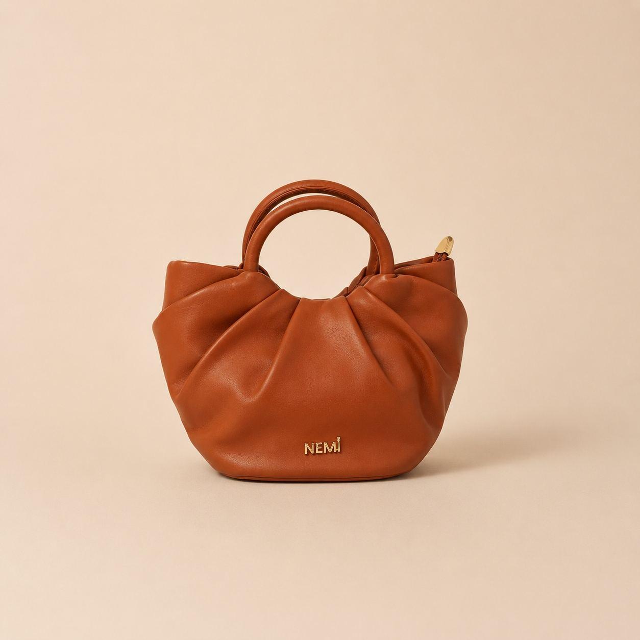 Aurelia Tan Brown Ruched Handle Handbag