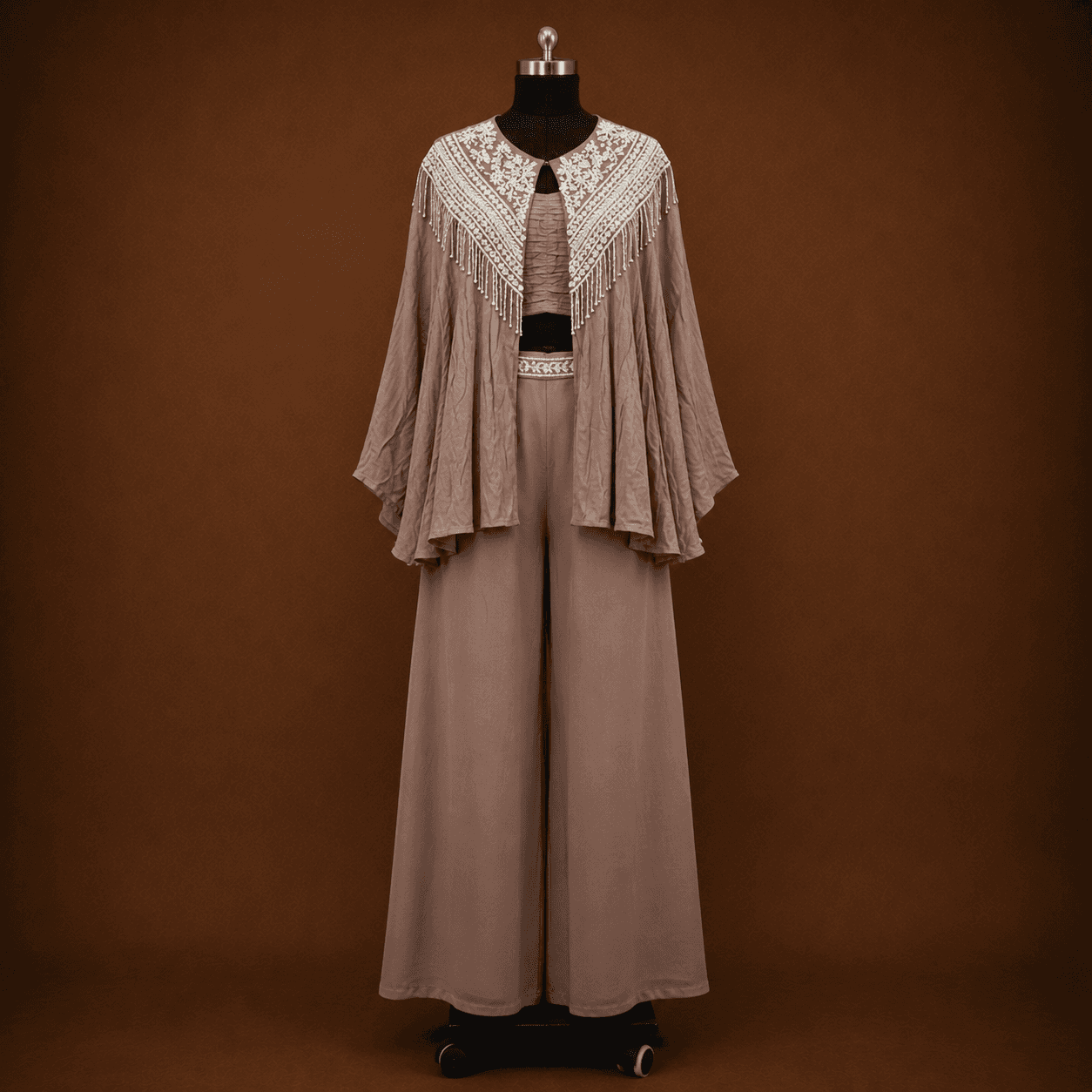 Dusty Mauve Cape Style 3 Piece Suit Set
