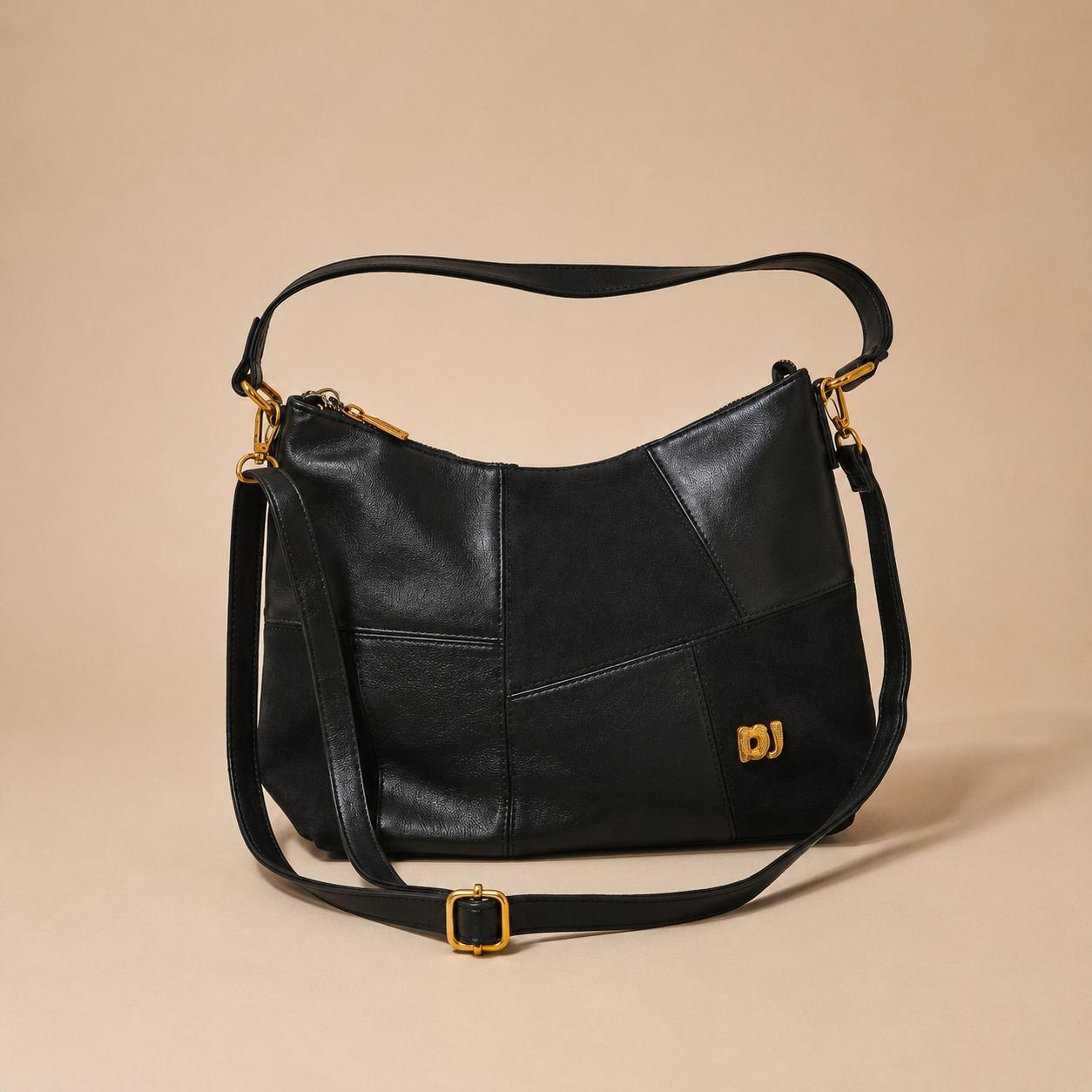 Noir Black Patchwork Shoulder Bag