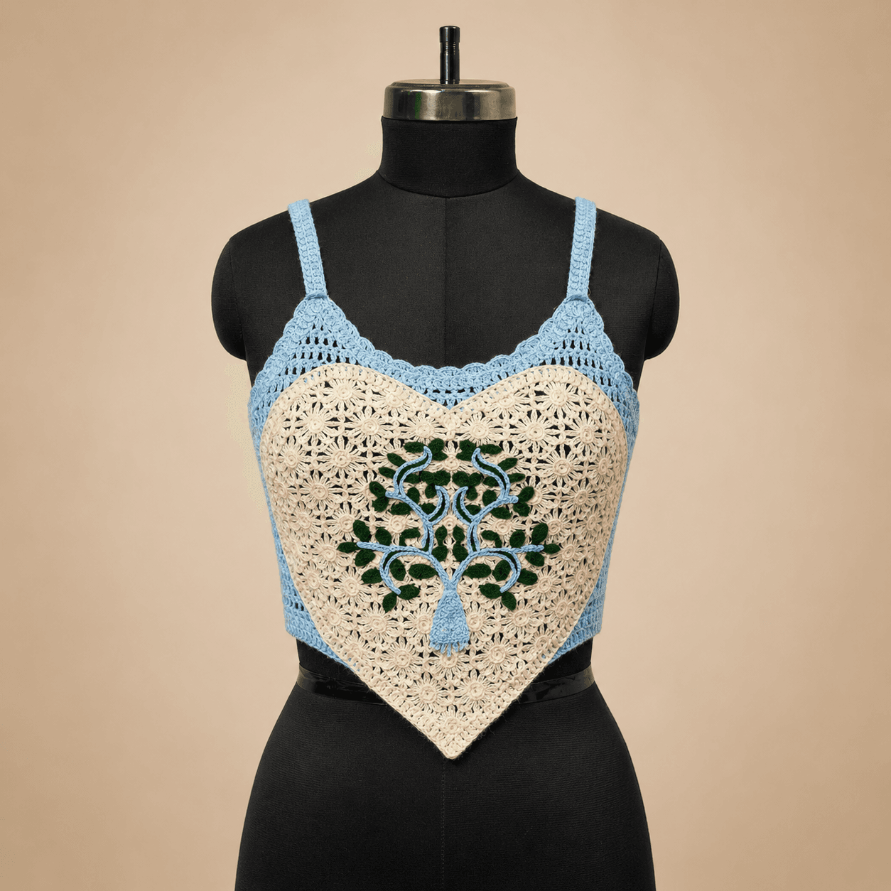 Blue Cream Crochet Halter Top