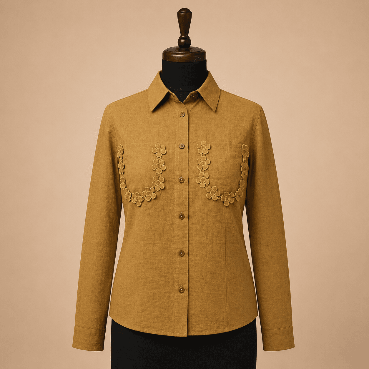 Mustard Floral Embroidered Shirt