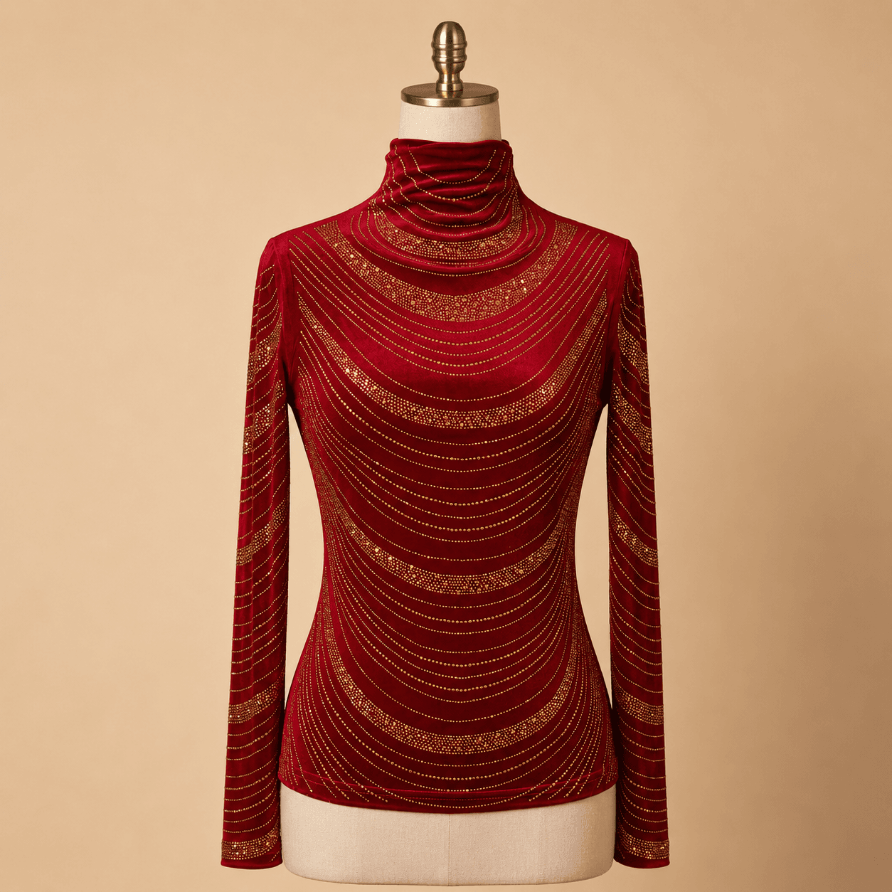 Red Striped High Neck Mesh Top