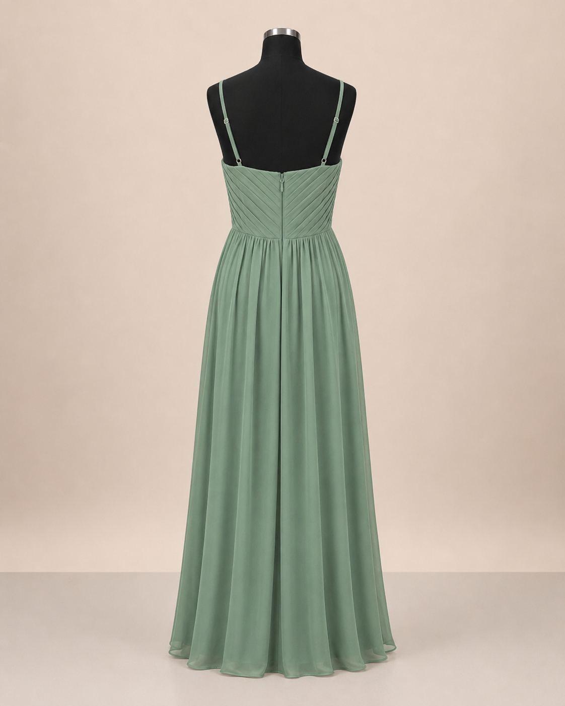 Sage Green Pleated Halter Gown