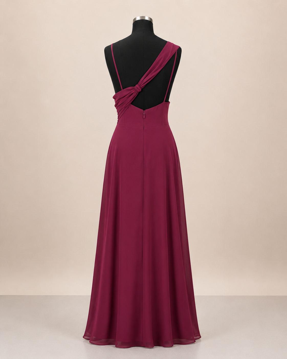 Plum V-Neck Evening Gown