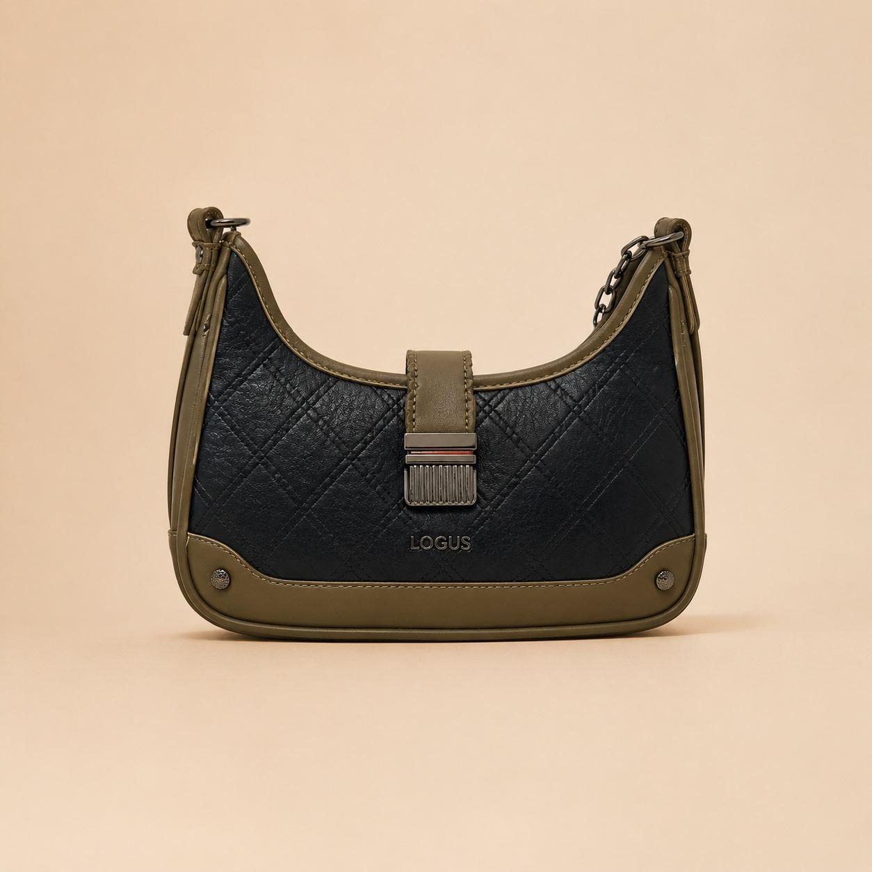 Zyra Black Olive Curved Shoulder Bag