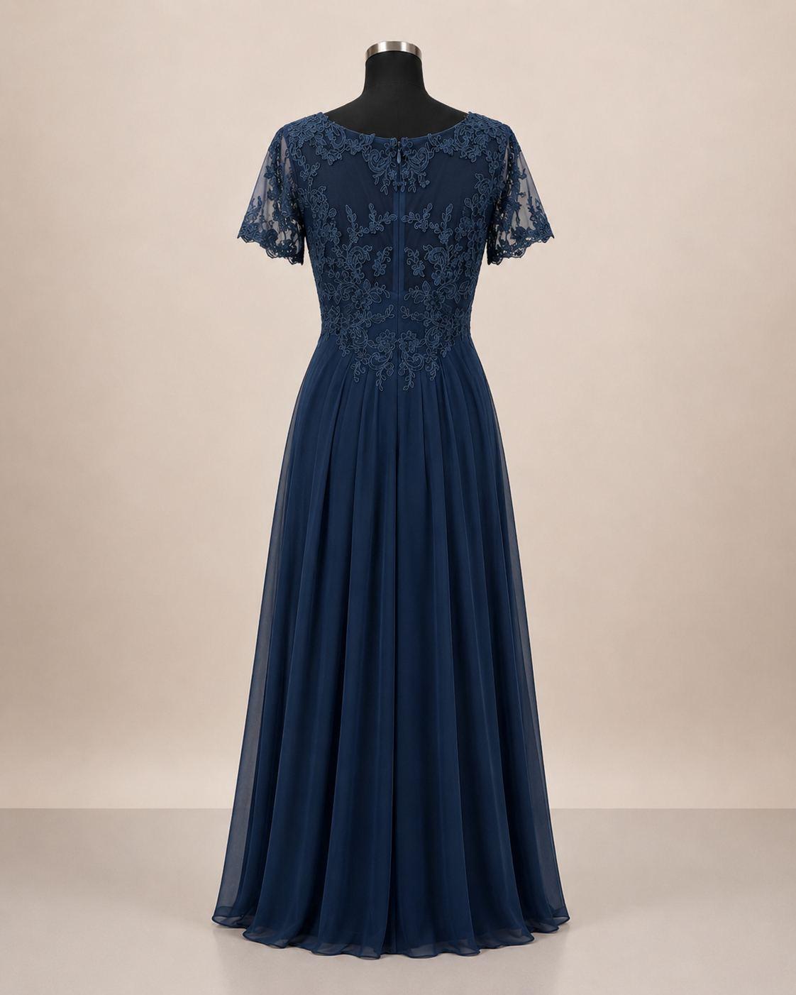 Navy Blue Embroidery Sleeve Gown