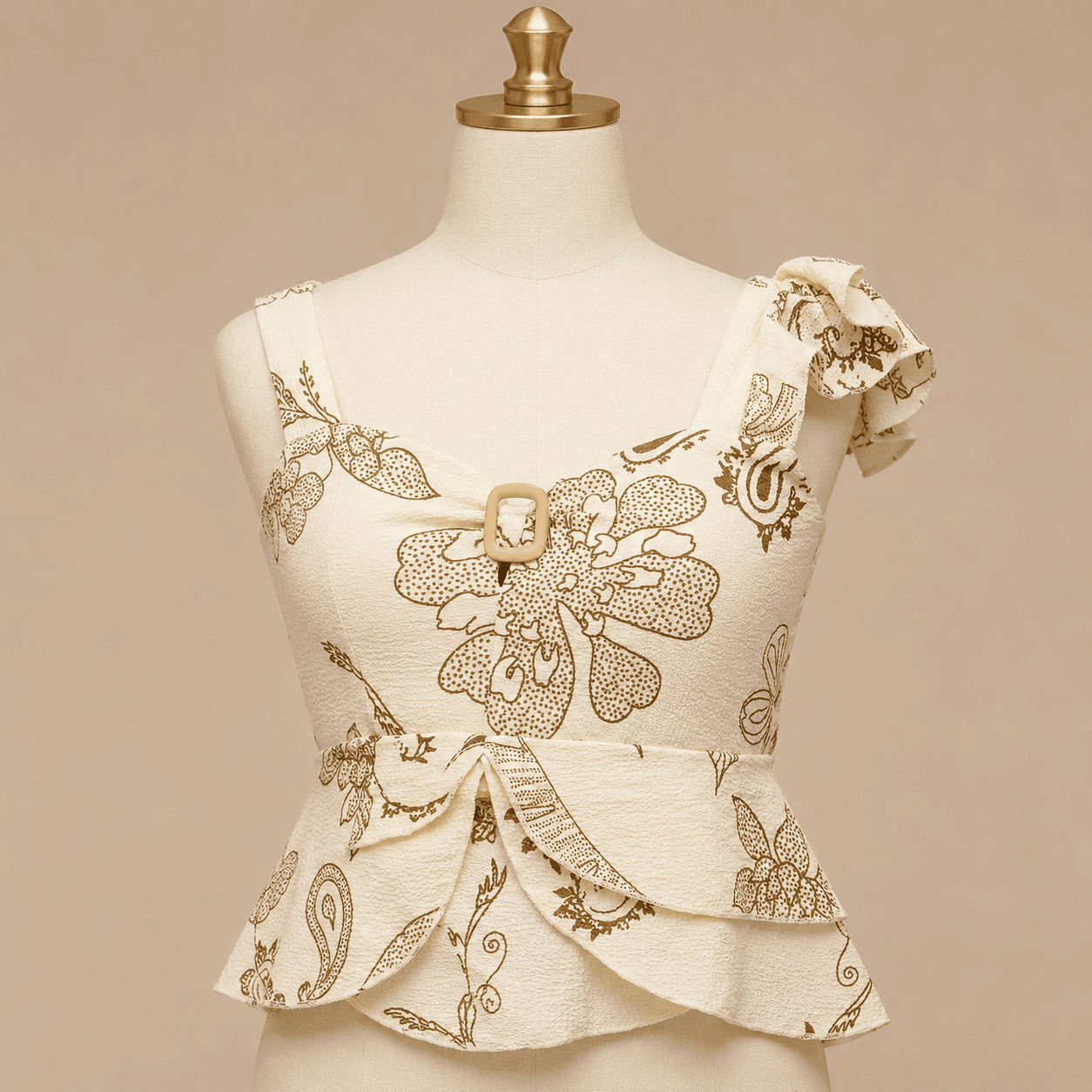 Ivory Gold Floral Applique Peplum Top