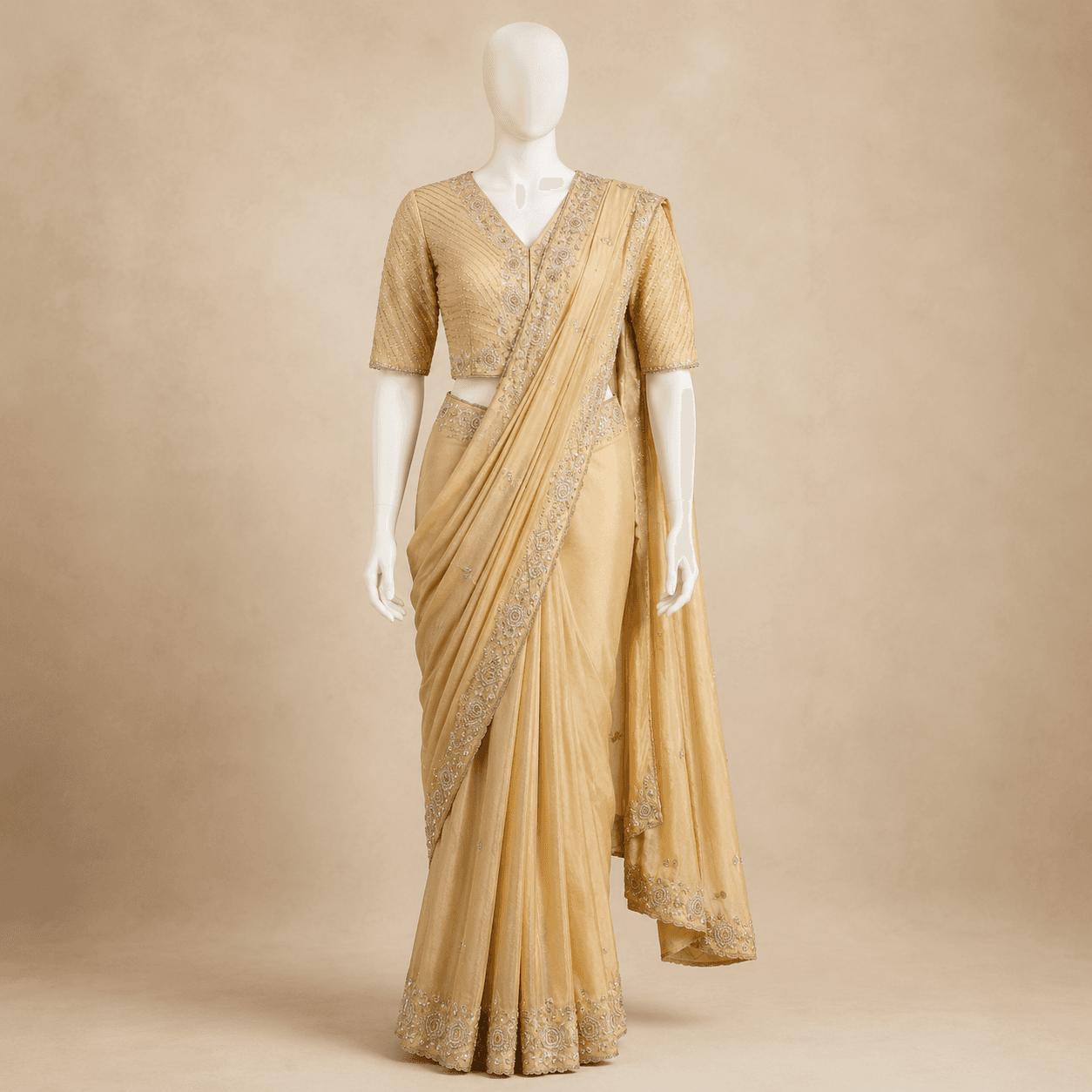 Champagne Sequin Designer Saree with blouse