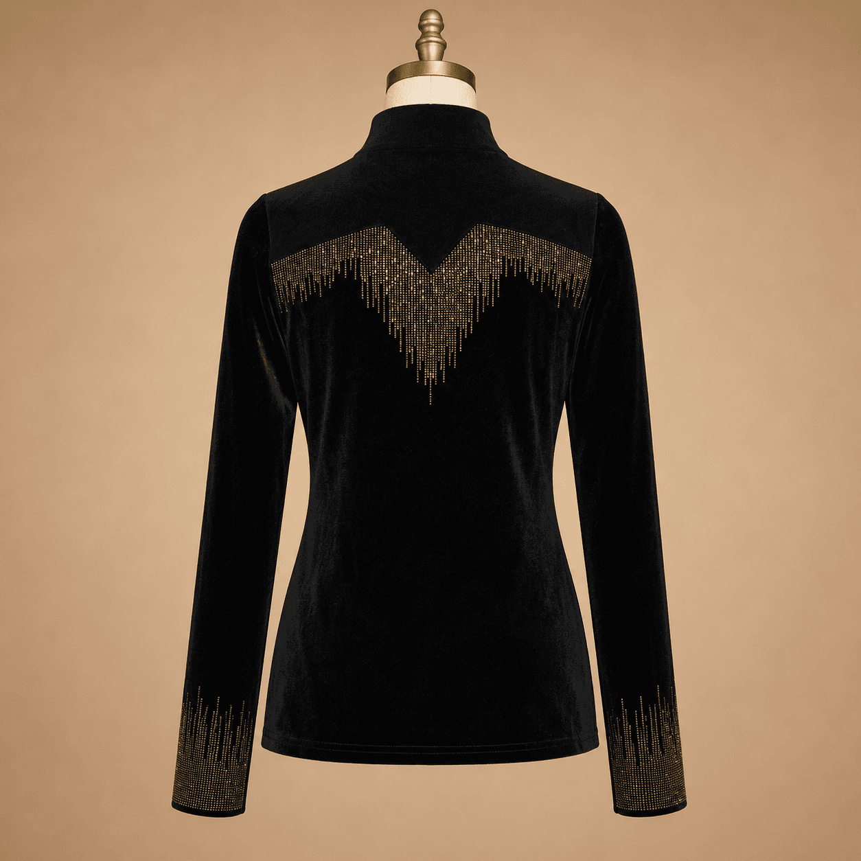 Black Gold Fringe High Neck Top