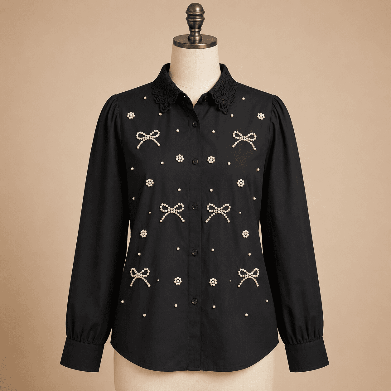 Black Bow Embellished Shirt