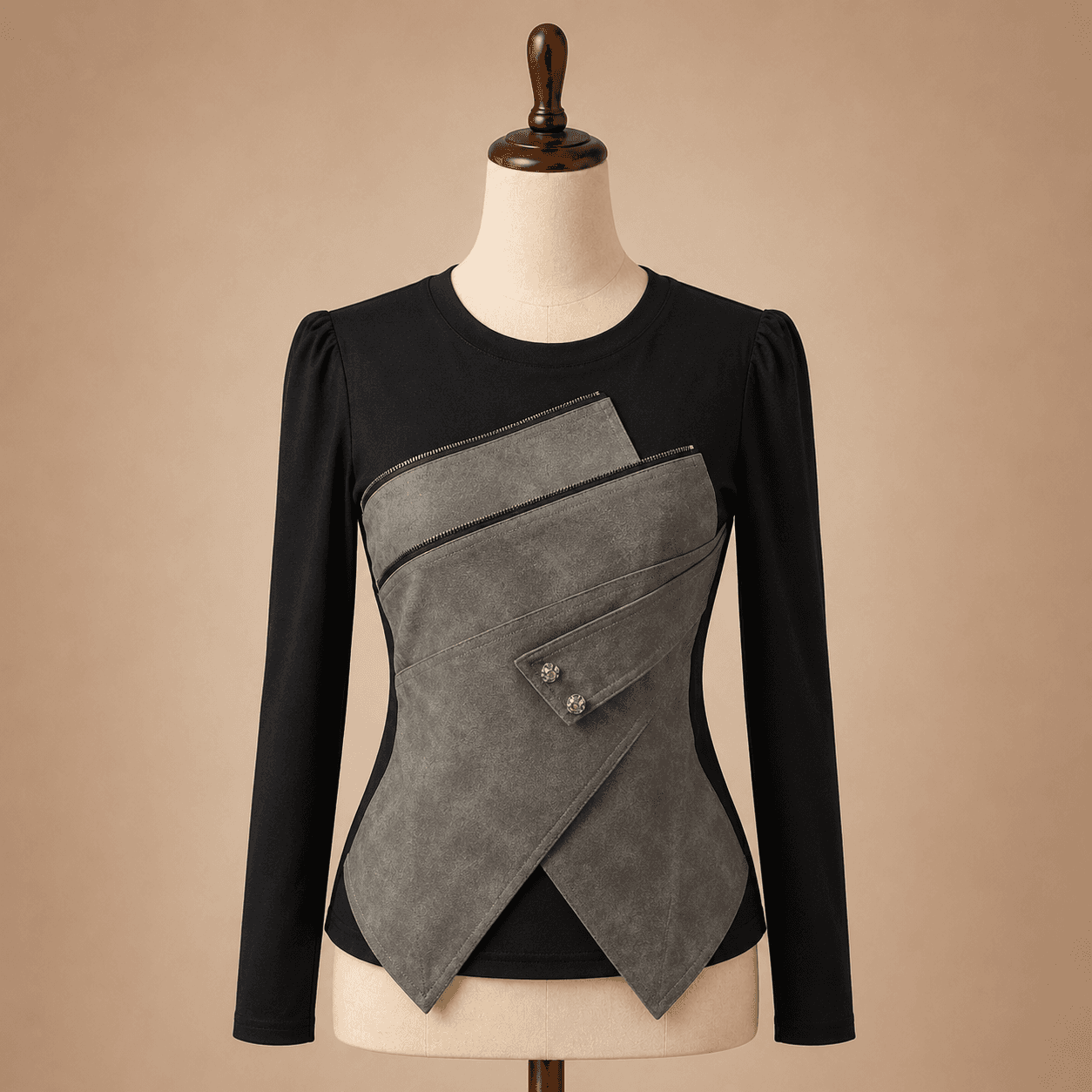 Black Grey Asymmetric Panel Top