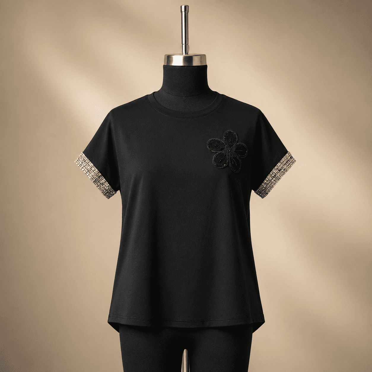 Black Bow Detail Short Sleeve Top