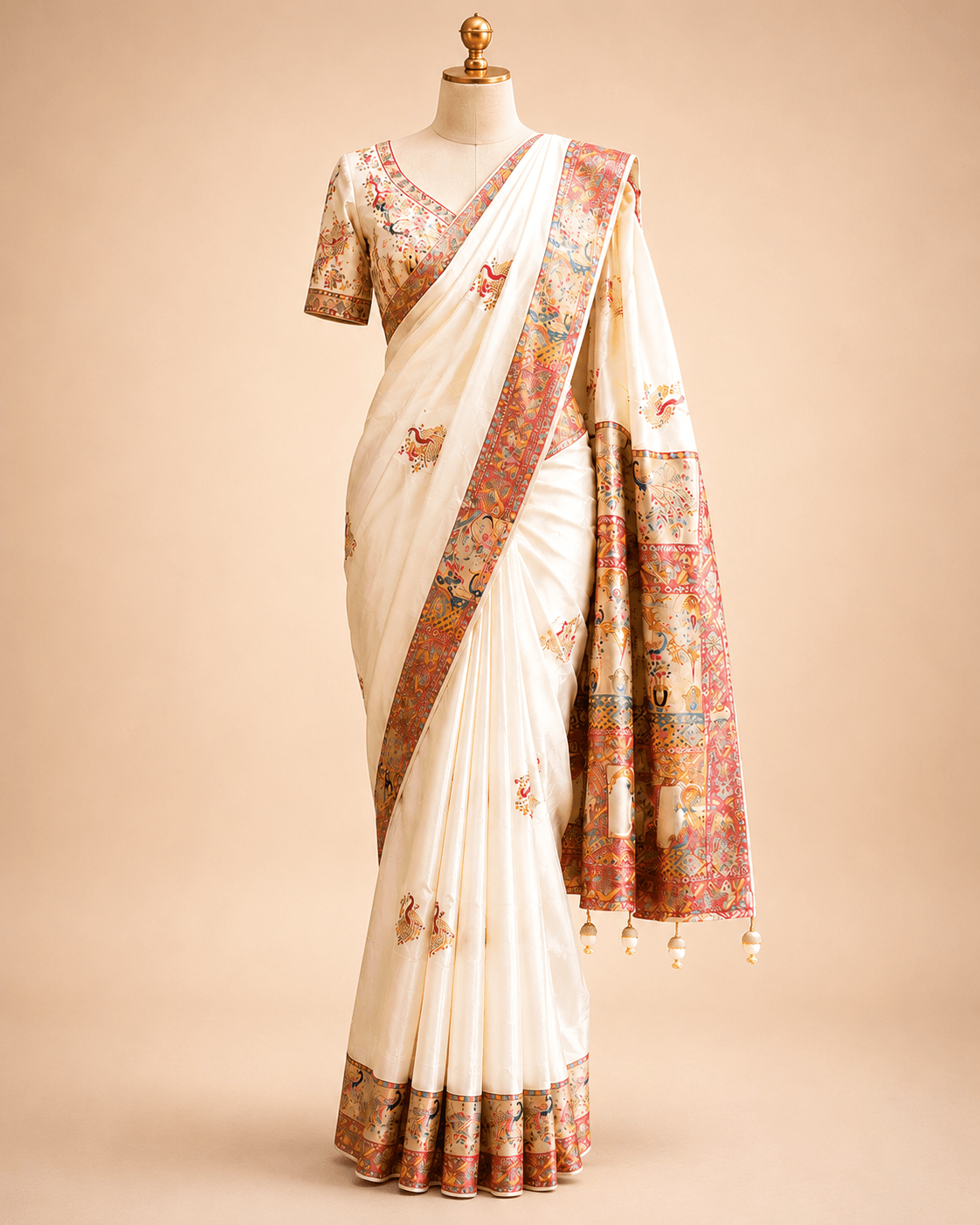 Ivory Multicolor Border Designer Saree