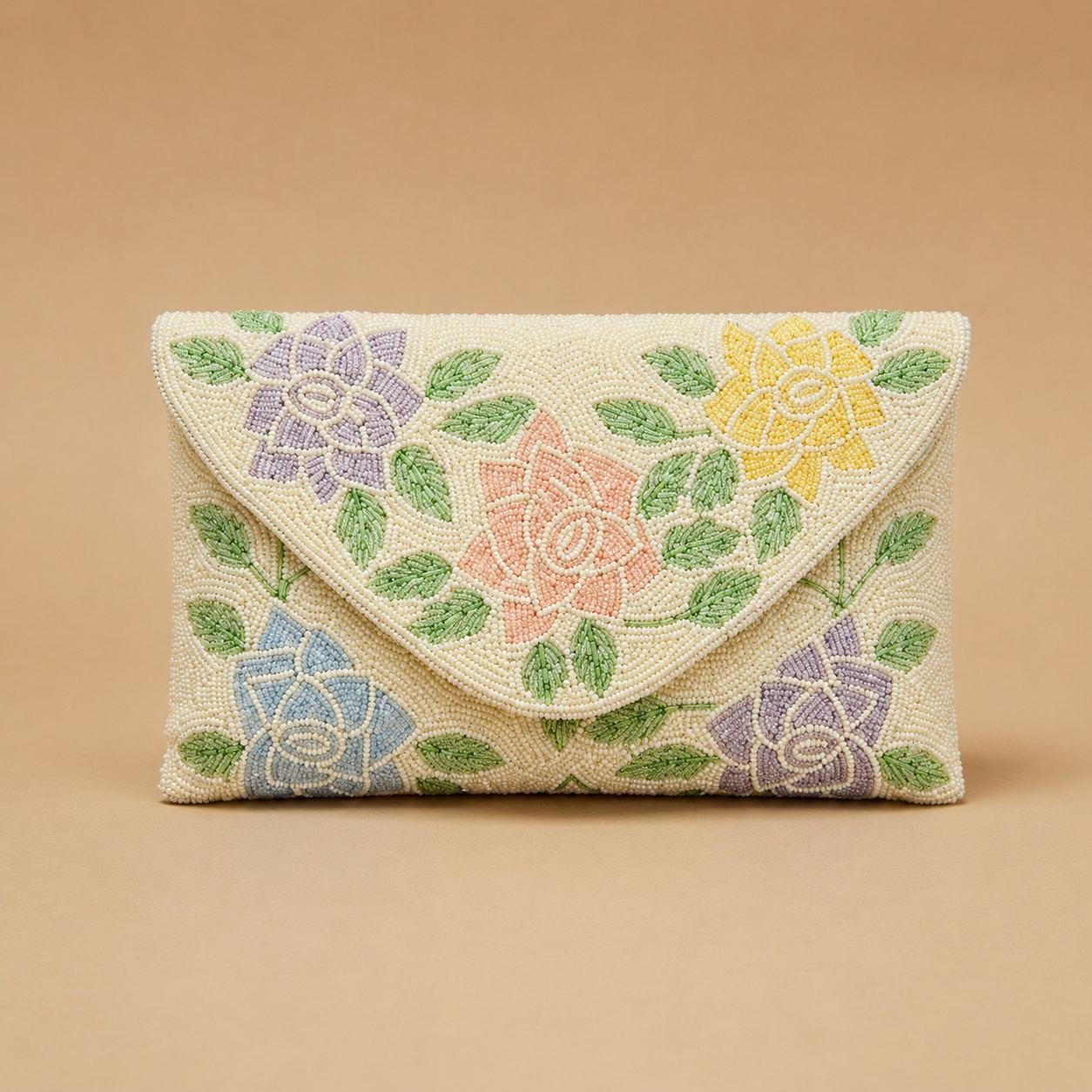 Florelle Cream Multicolor Floral Embroidered Clutch Sling