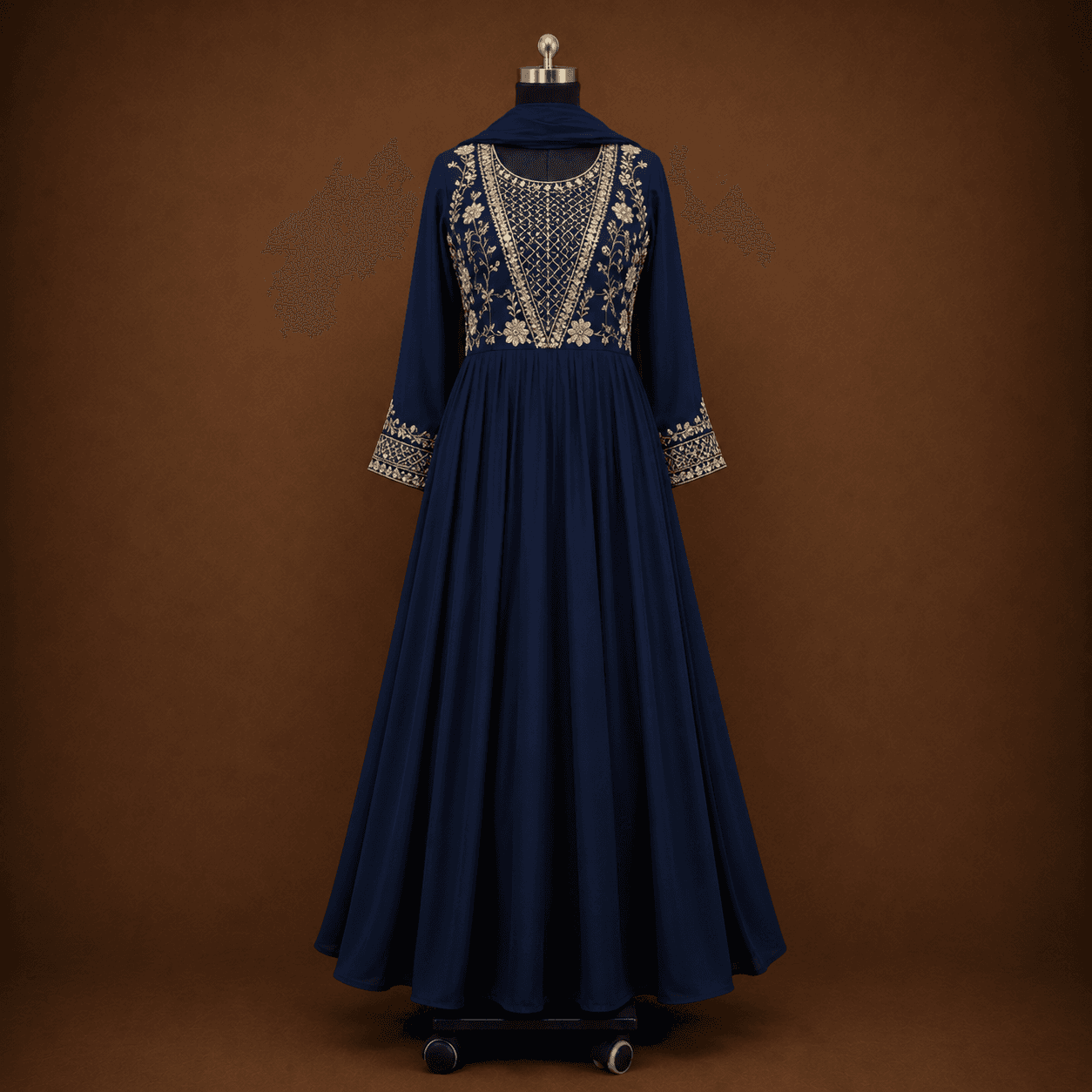 Navy Blue Embroidered 3 Piece Suit Set