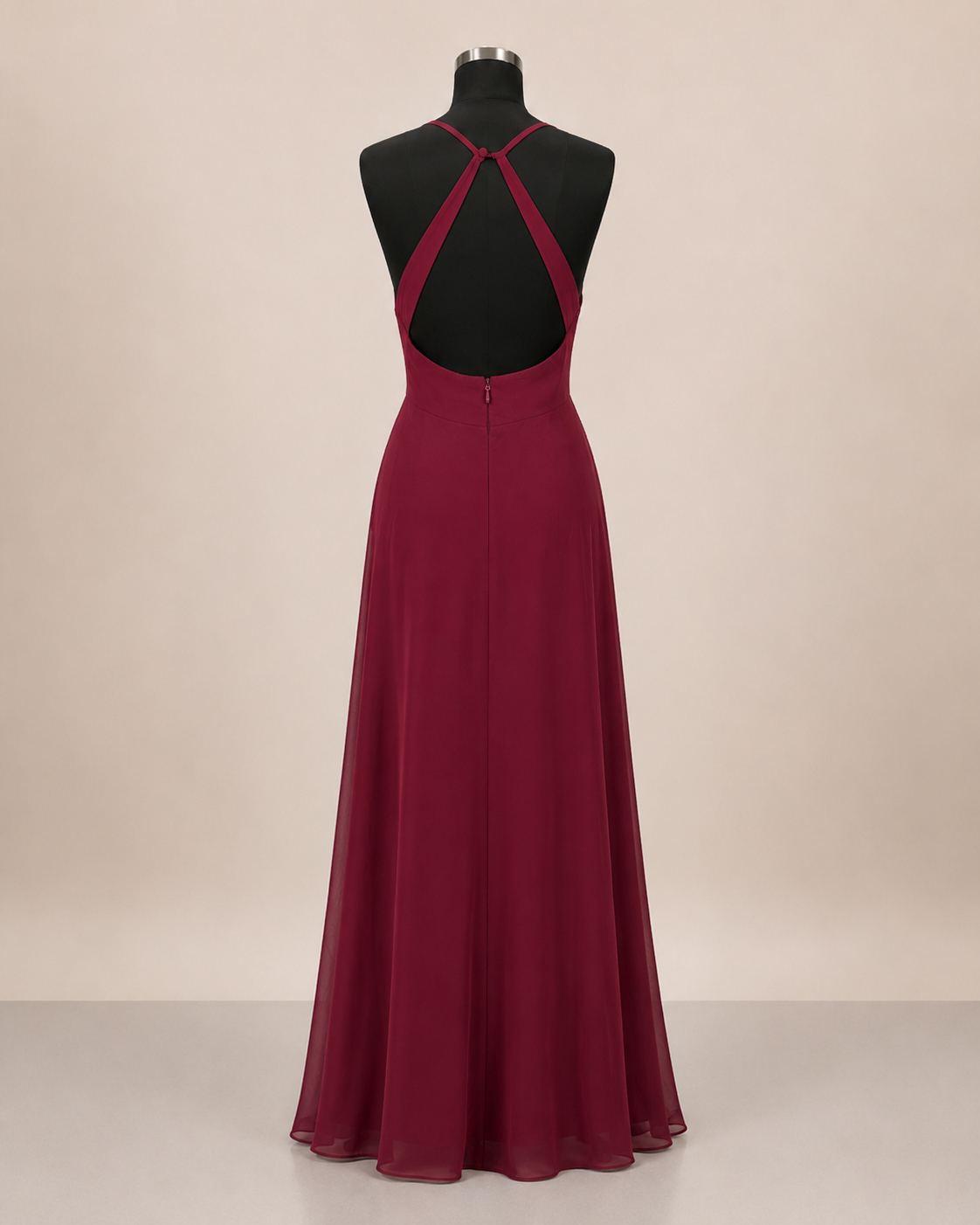 Red V-Neck Evening Gown