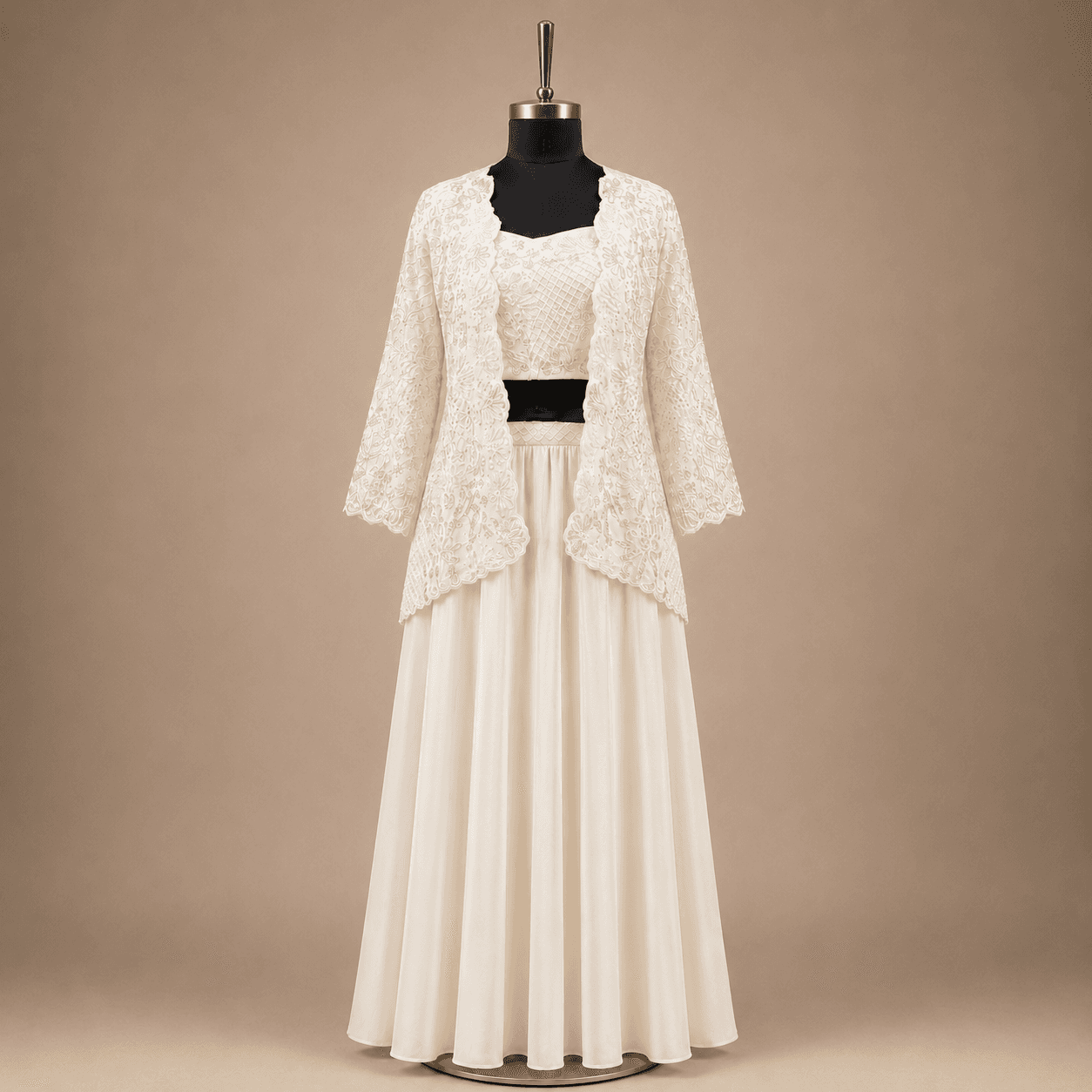 Cream Gold Embroidered 3 Piece Suit Set