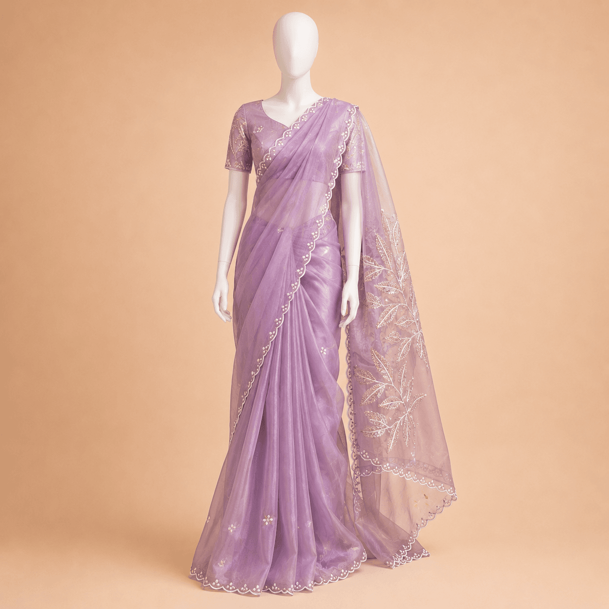 Lavender Sequin Embroidered Designer Saree