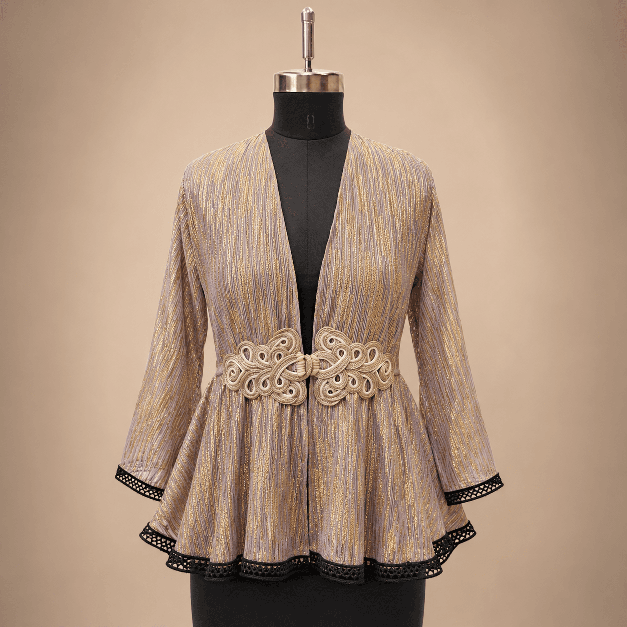 Beige Embellished Peplum Jacket Top