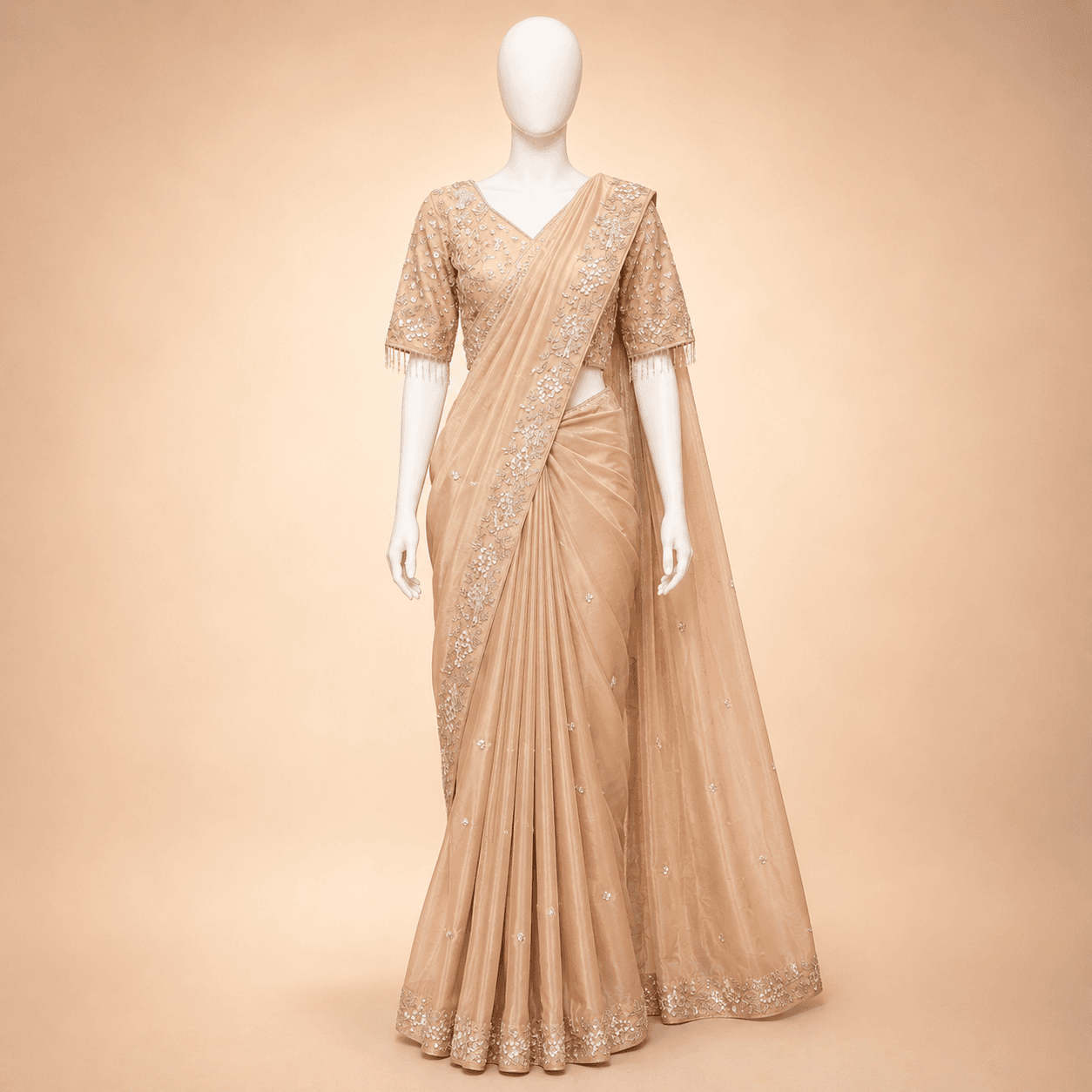 Champagne Beige Embroidered Designer Saree with blouse