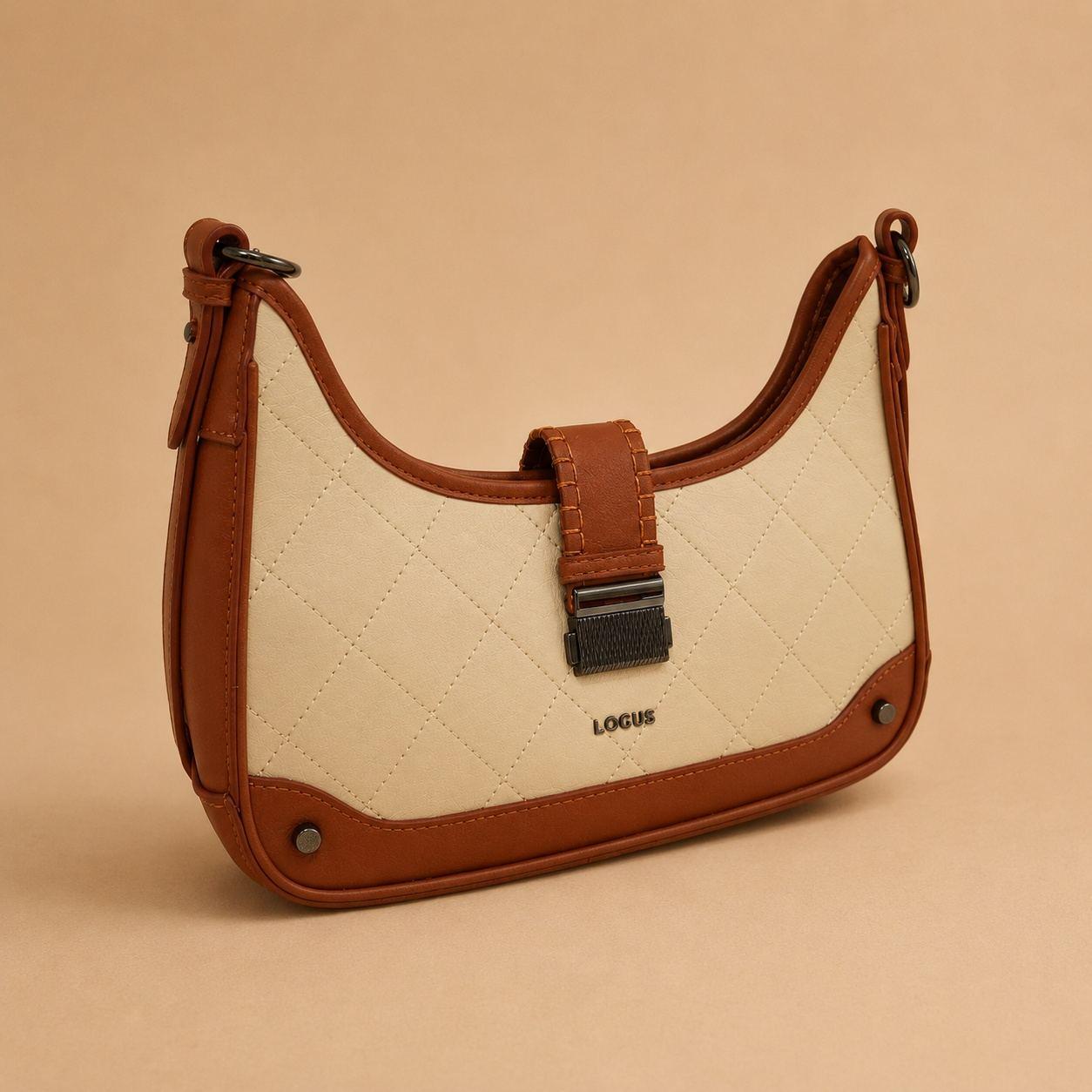 Tania Cream Tan Curved Shoulder Bag
