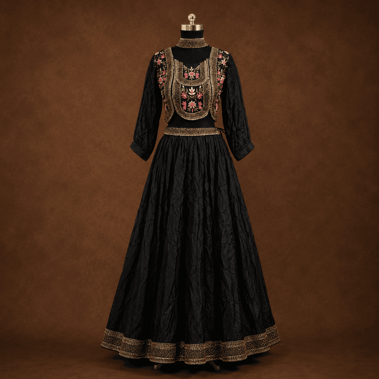 Black Gold Embroidered 3 Piece Suit Set