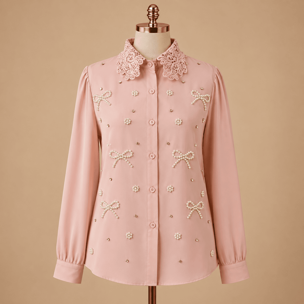 Light Pink Pearl Embroidered Shirt