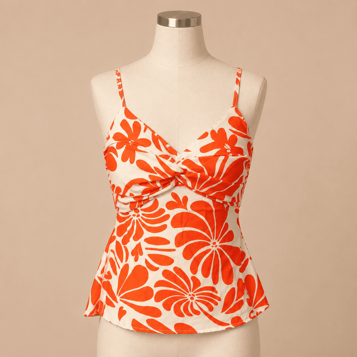 Orange White Floral Cami Peplum Top