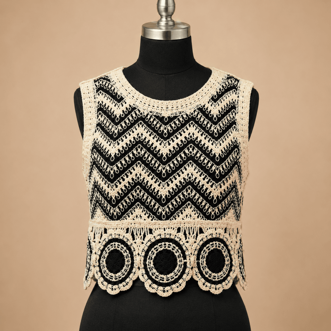 Black White Crochet Sleeveless Top