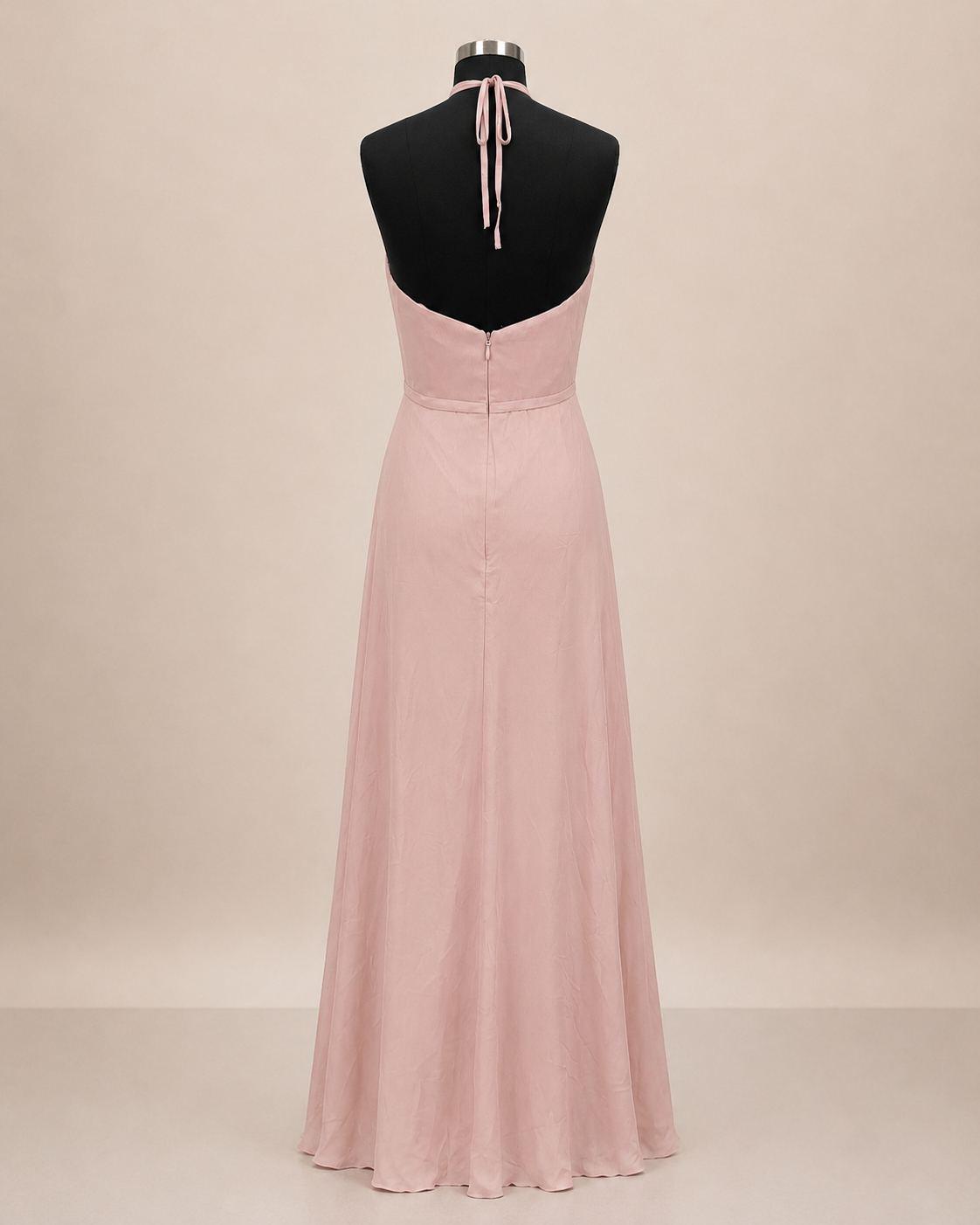 Blush Pink Ruffle Slit Gown