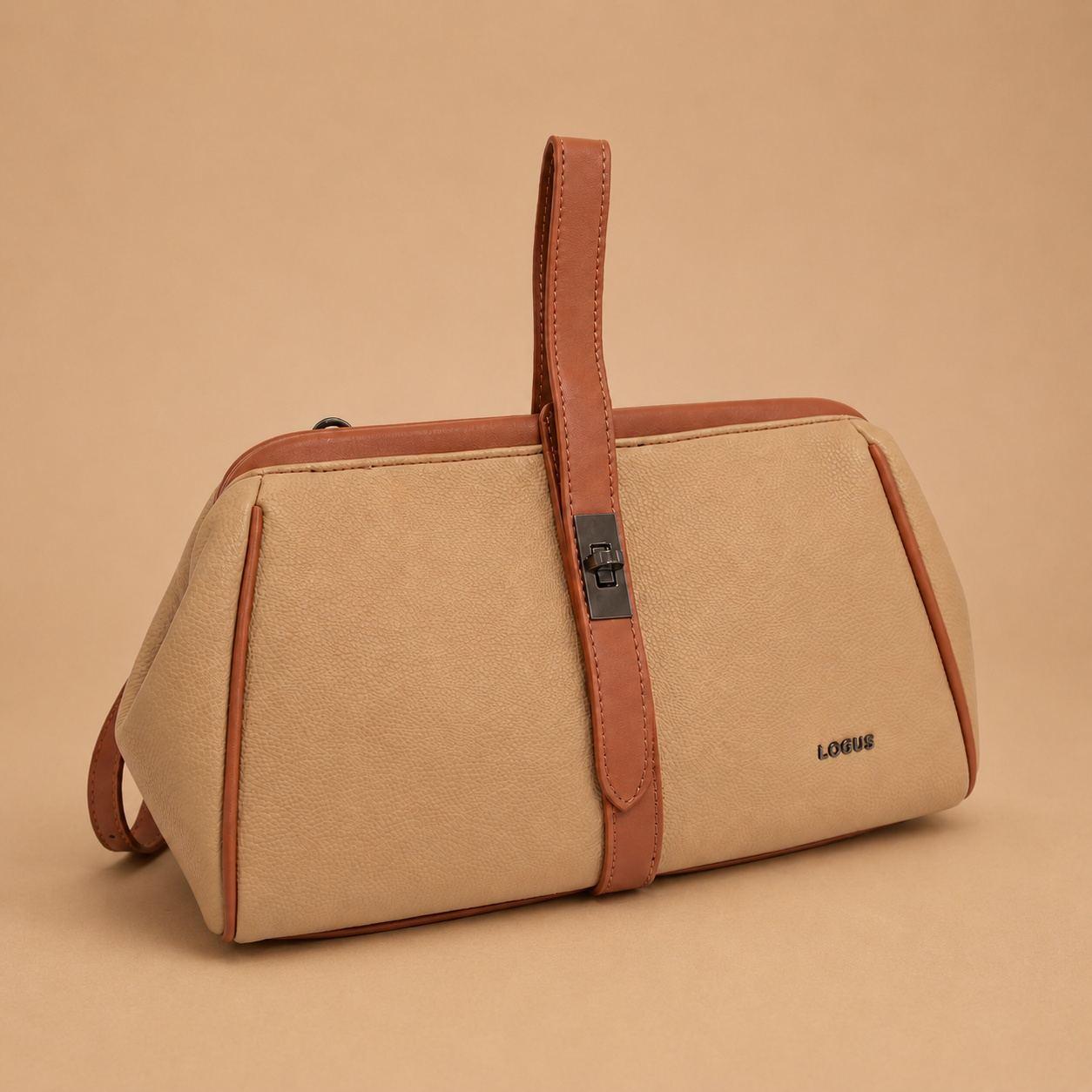 Aveline Tan Brown Structured Duffel Sling