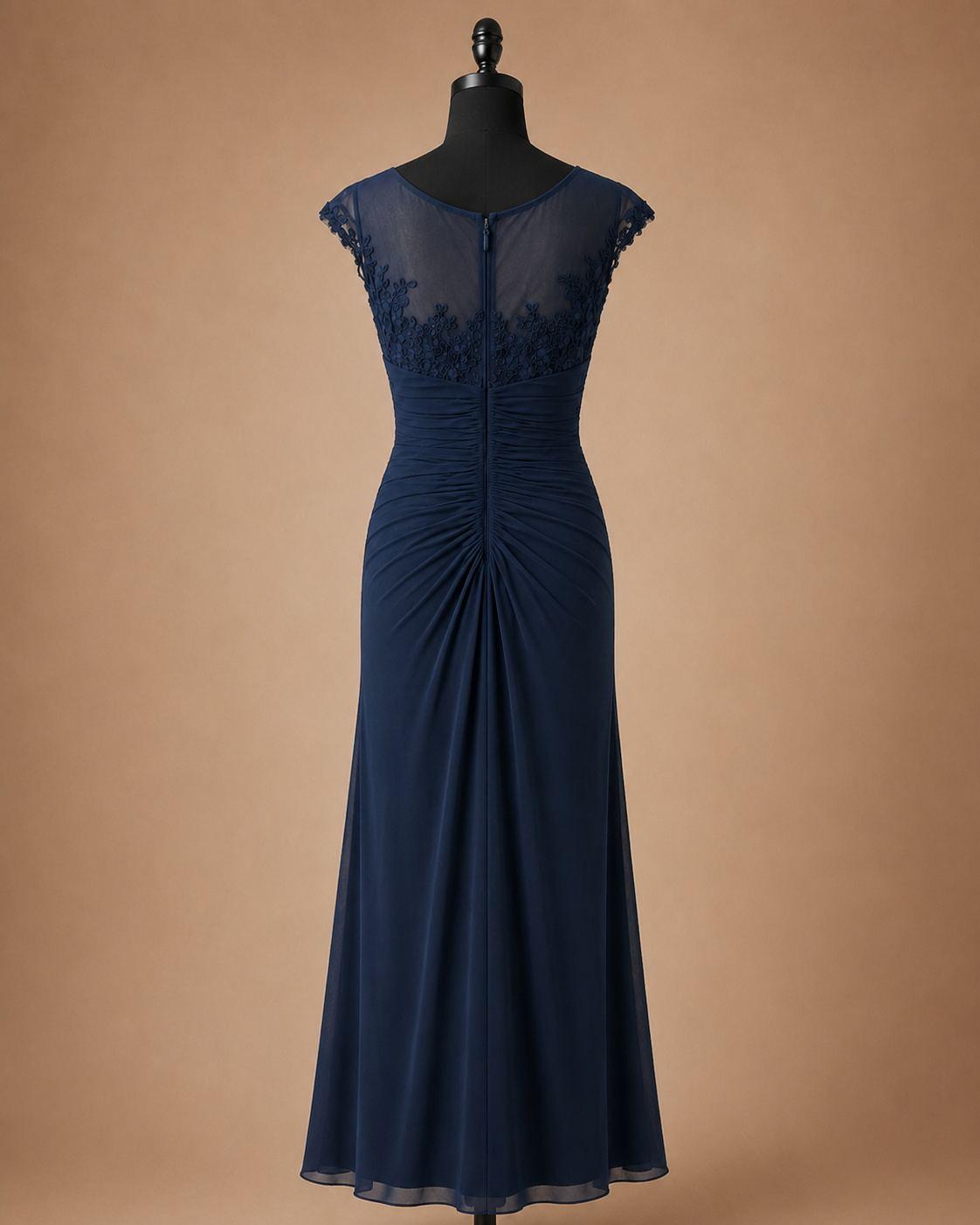 Navy Blue Lace Shoulder Gown