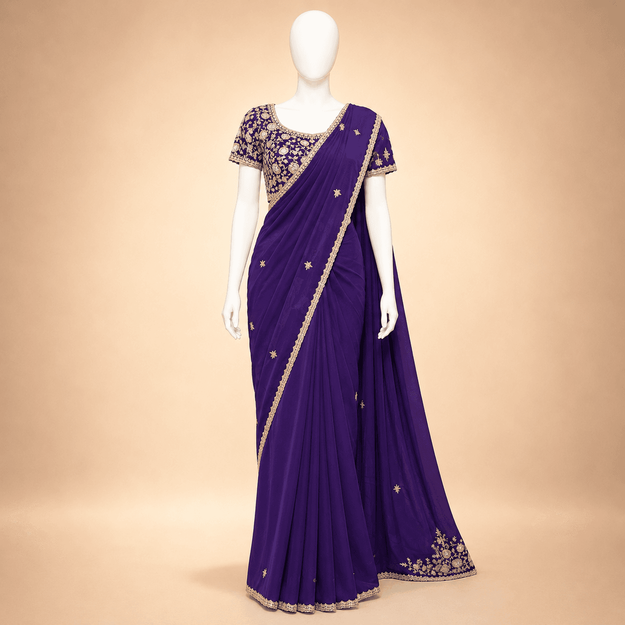 Royal Purple Stone Work Designer Saree with Blouse
