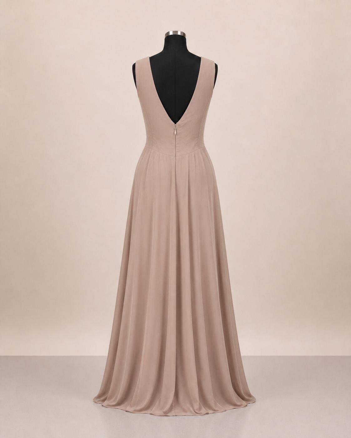 Champagne Draped Slit Gown