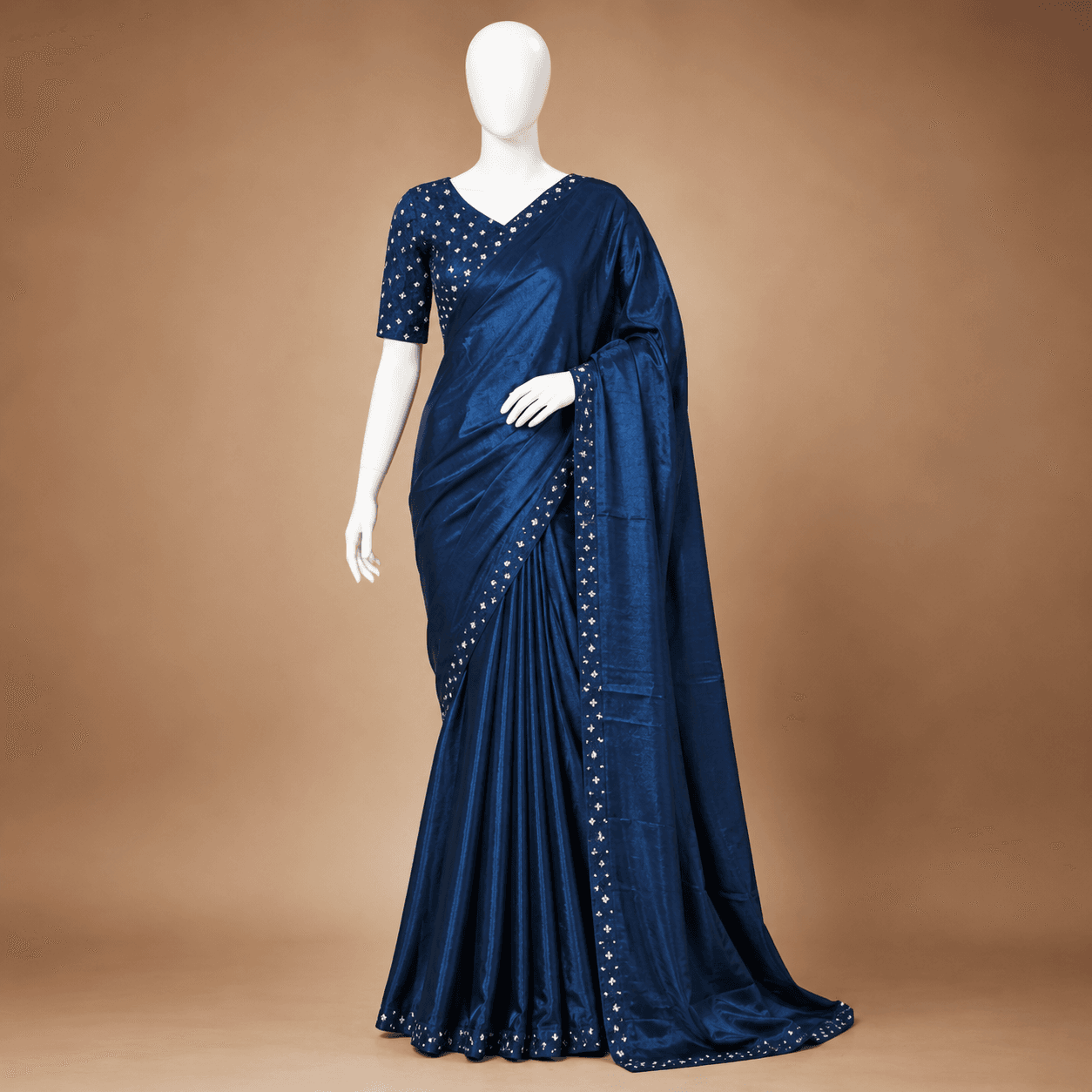 Navy Blue Stone Work Daily Ease Saree with Blouse