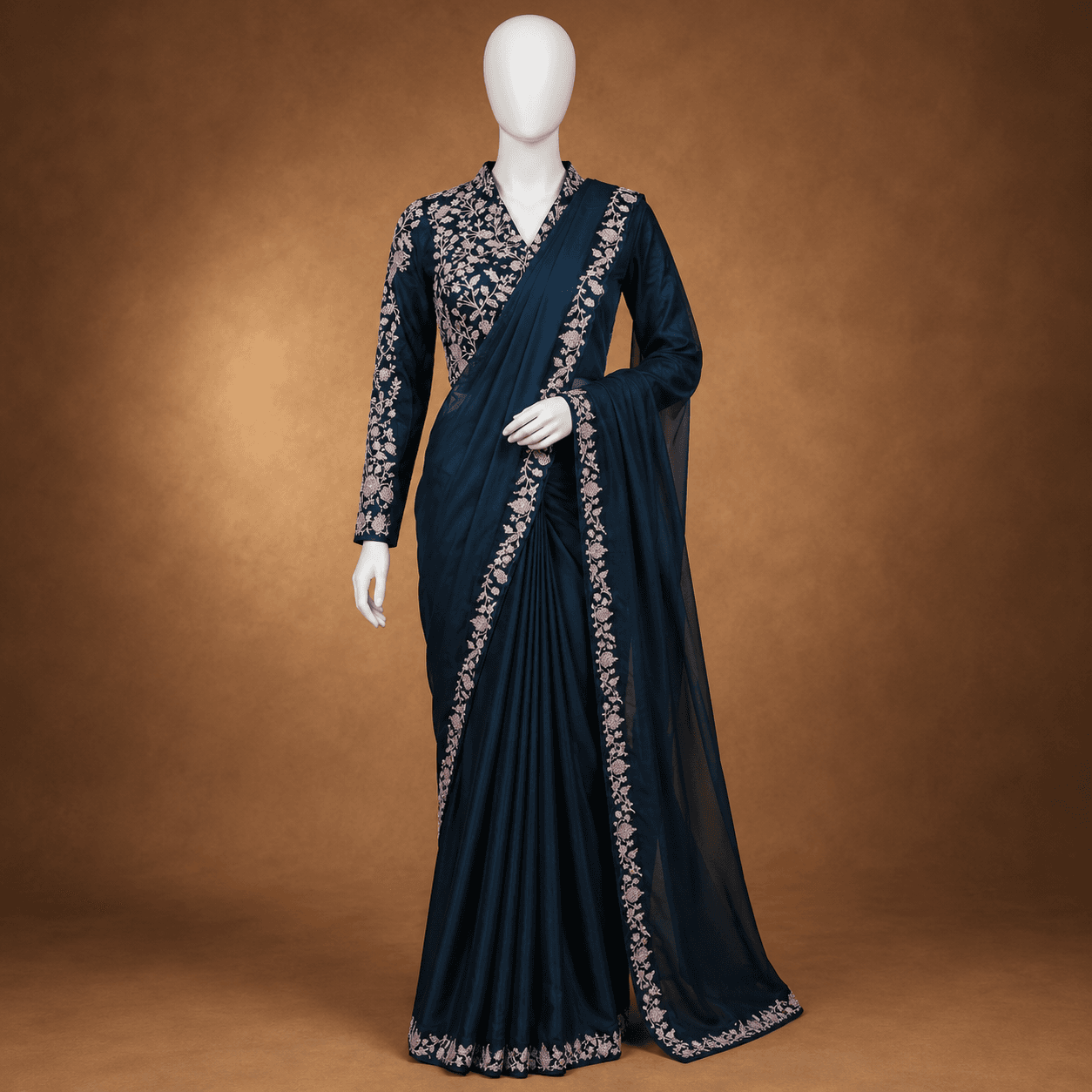 Deep Teal Embroidered Daily Ease Saree with Blouse