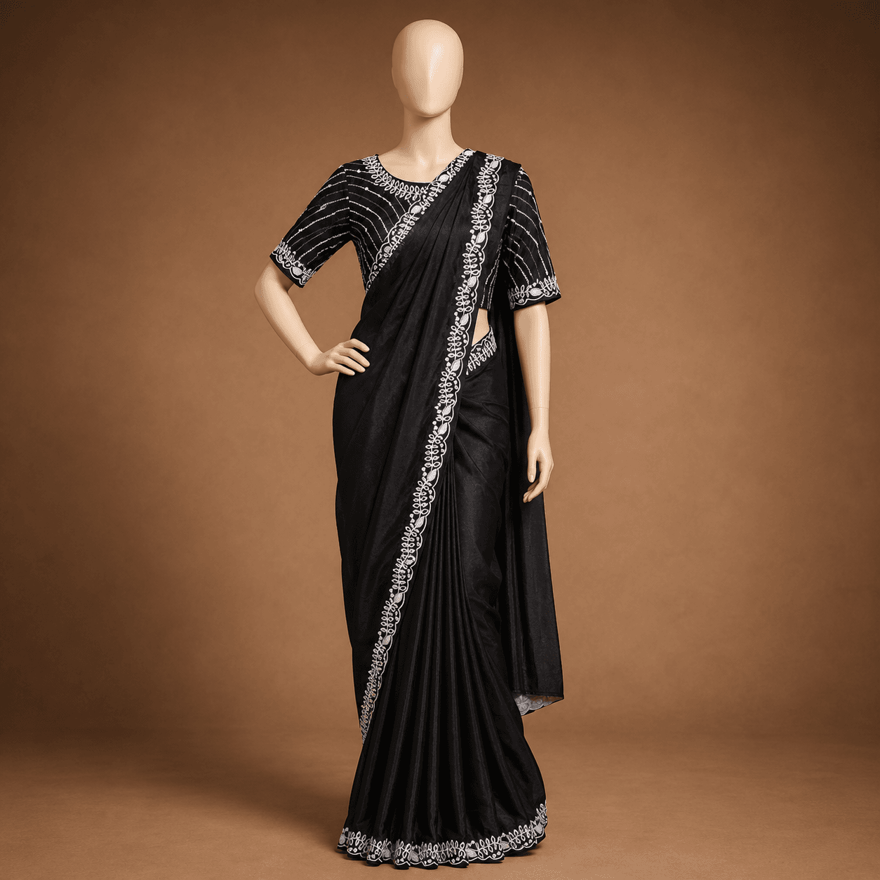 Black Silver Border Daily Ease Saree with Blouse